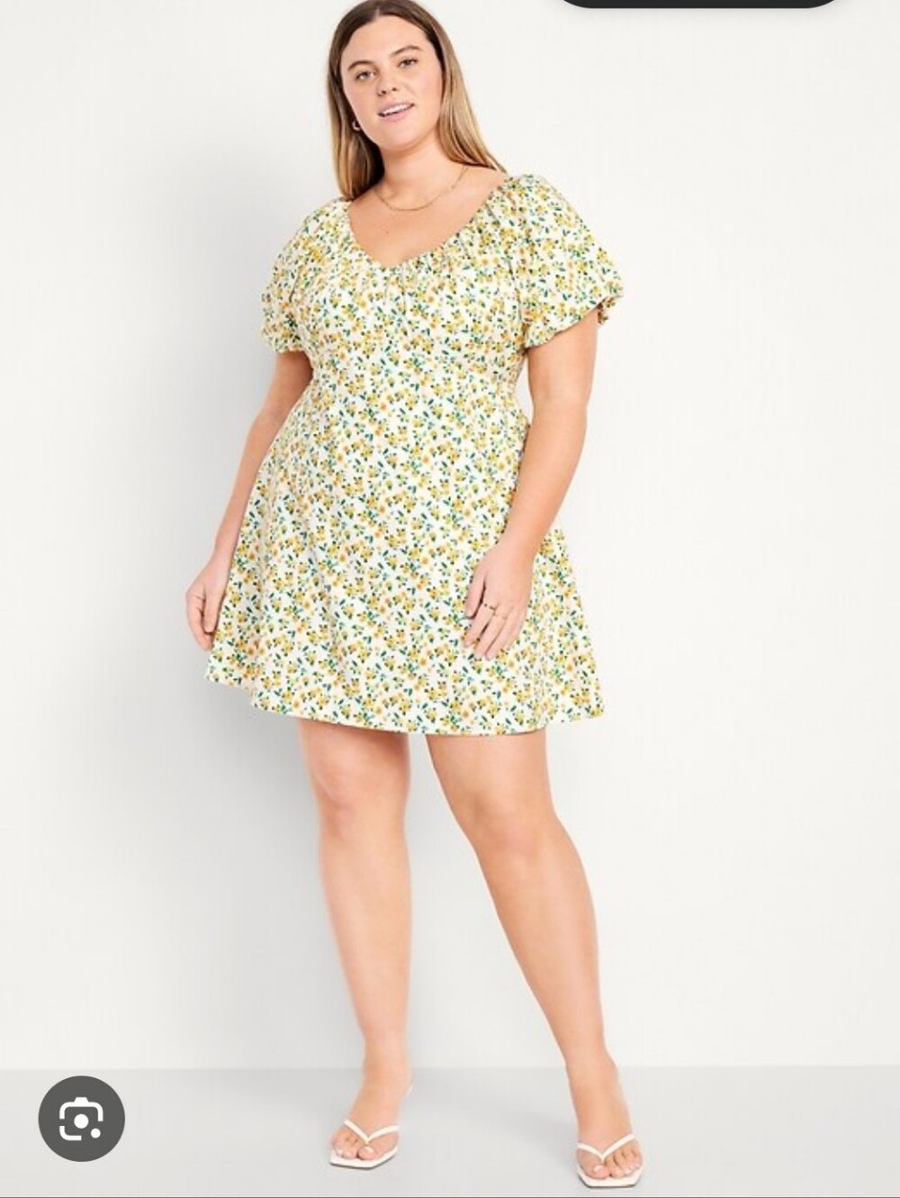 Old Navy Plus Size 2x: V Neck Mini Floral 100% Cotton: Puff-Sleeve Swing Dress